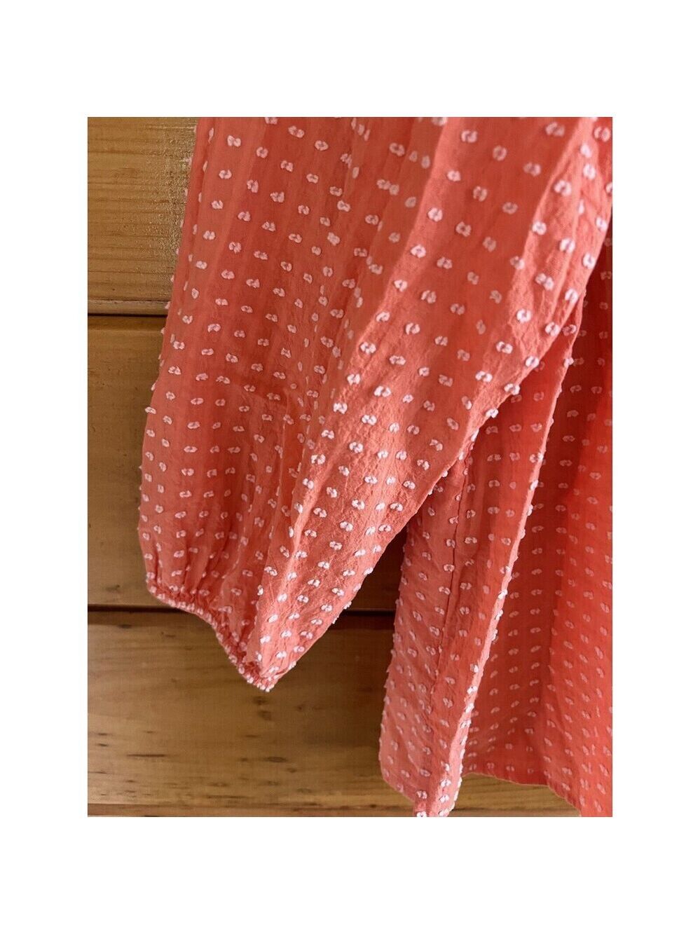 LOFT womens Coral Orange Shirt Boho 3/4 Sleeve Top Lightweight casual Blouse - Picture 3 of 4
